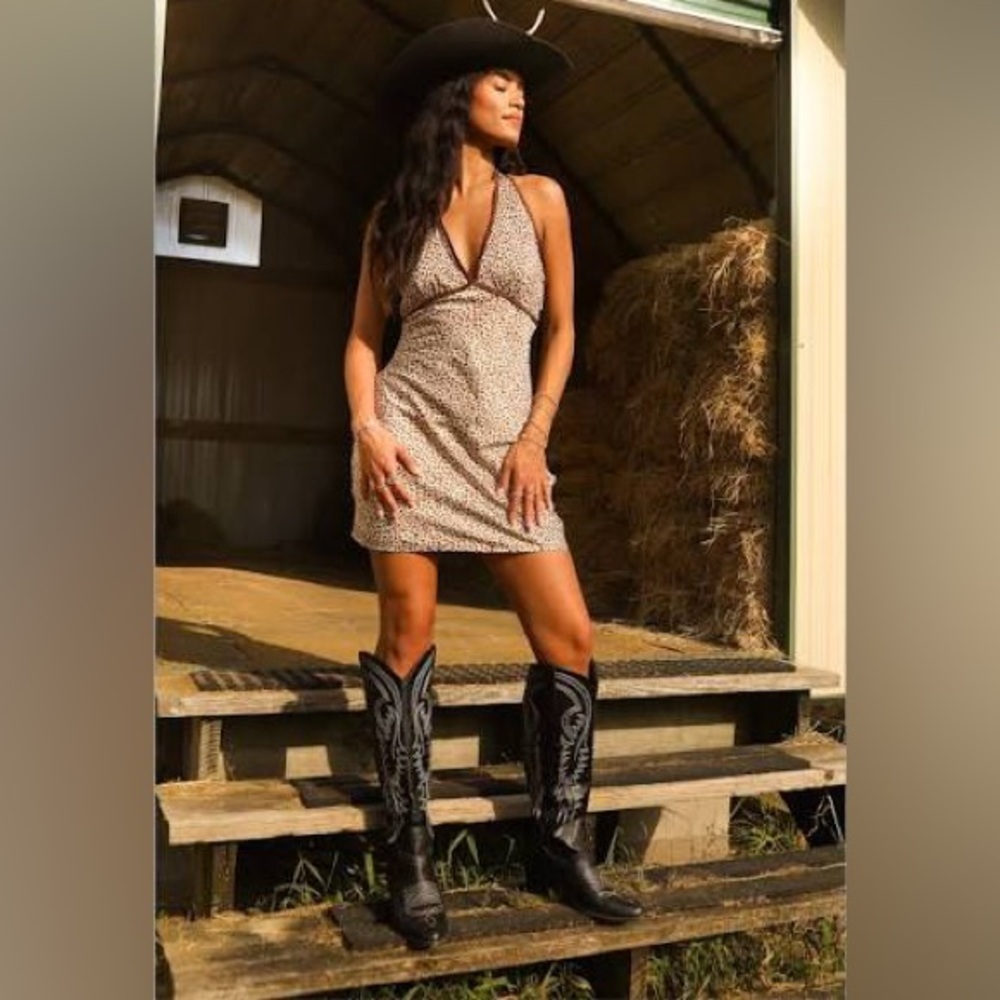 Brown spotted halter dress new with tags